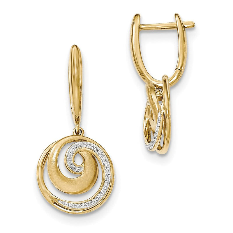 14K Gelbgold Ohrhänger mit echten Diamanten, rund, satiniert