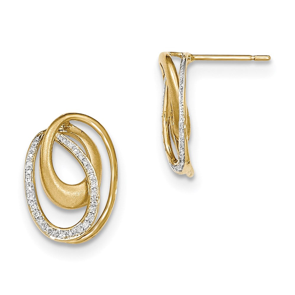 14K Gelbgold Ohrstecker mit ovalem, satiniertem Diamant