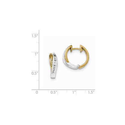 14K Gelbgold-Creolen mit echten Diamanten, rhodiniert und poliert, mit Scharnierverschluss