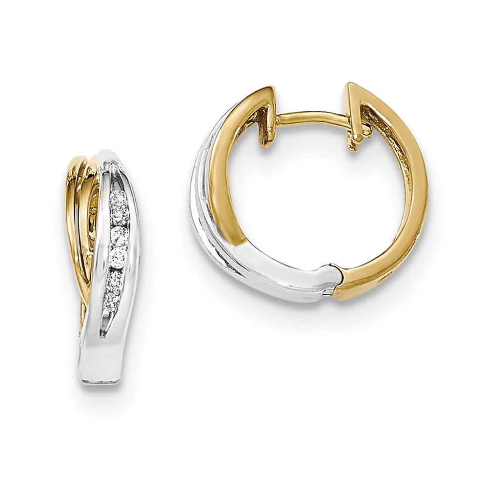 14K Gelbgold-Creolen mit echten Diamanten, rhodiniert und poliert, mit Scharnierverschluss