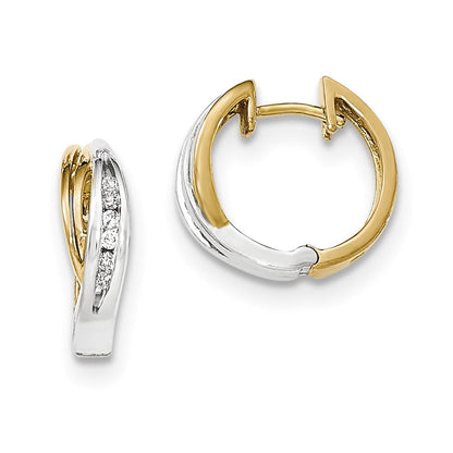 14K Gelbgold-Creolen mit echten Diamanten, rhodiniert und poliert, mit Scharnierverschluss