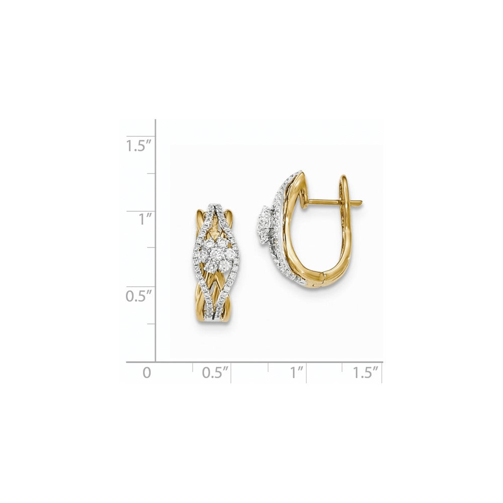 14K Gelbgold mit Weißrhodium-Beschichtung, Ohrringe mit fantasievoller Unterseite, echten Diamanten und Klappscharnier-Steckverschluss