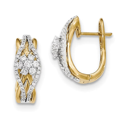 14K Gelbgold mit Weißrhodium-Beschichtung, Ohrringe mit fantasievoller Unterseite, echten Diamanten und Klappscharnier-Steckverschluss