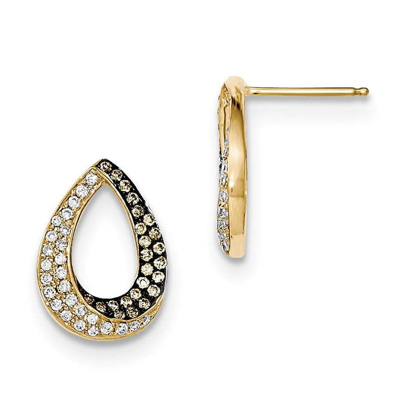 14K Gelbgold Champagner/Weiße Echte Diamant-Tropfen-Ohrstecker