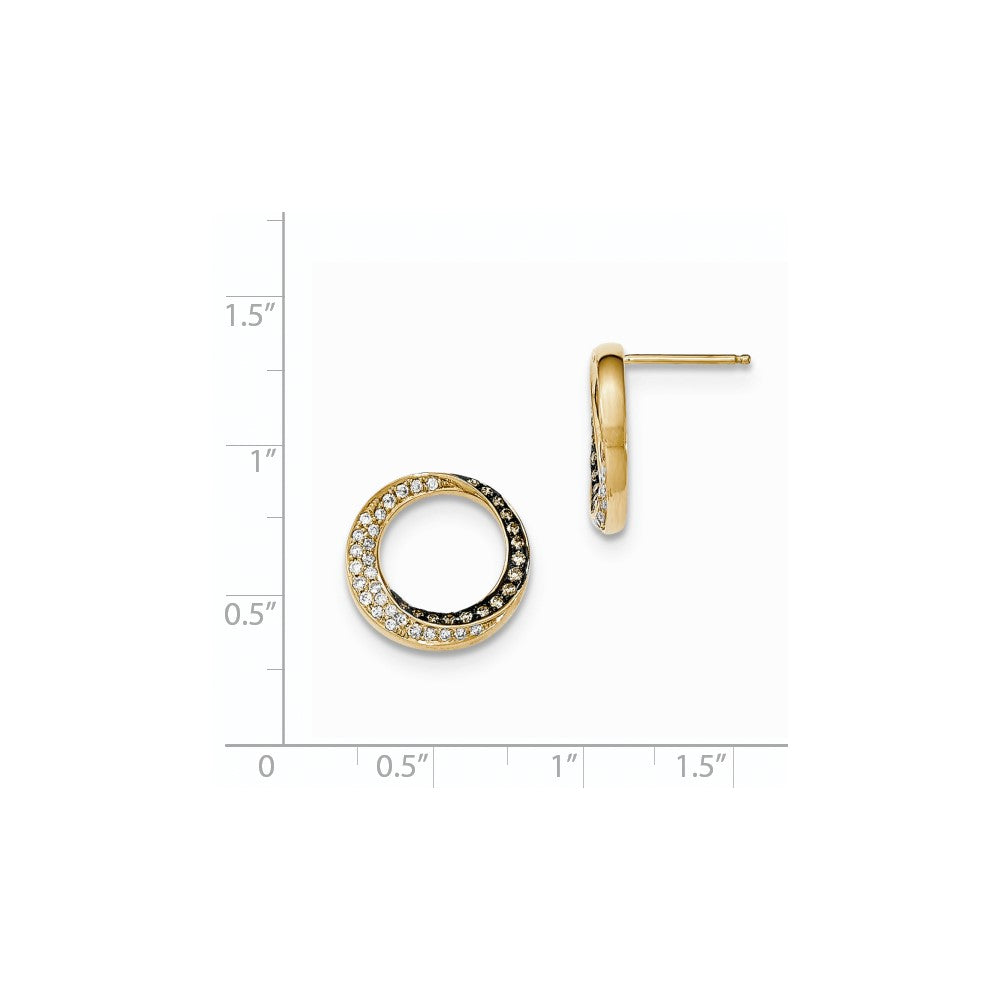 14K Gelbgold Ohrstecker mit Kreis-Design, Champagner-/Weiß-Diamanten (echt)