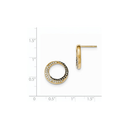 14K Gelbgold Ohrstecker mit Kreis-Design, Champagner-/Weiß-Diamanten (echt)