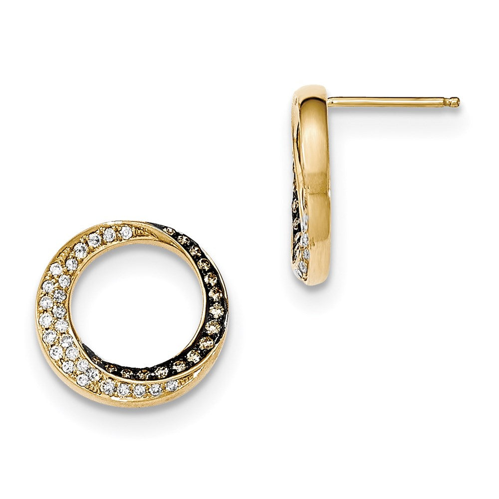 14K Gelbgold Ohrstecker mit Kreis-Design, Champagner-/Weiß-Diamanten (echt)
