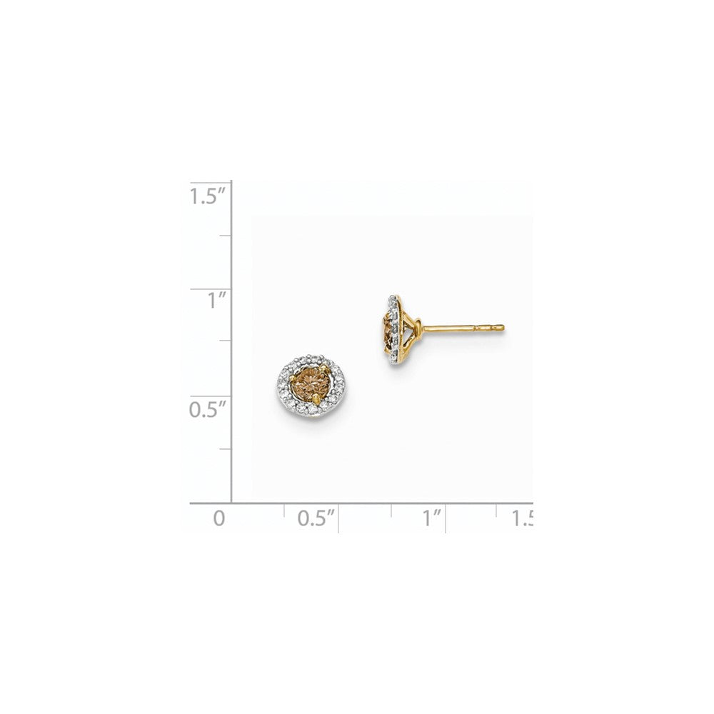 14K Gelbgold Ohrstecker mit echten Champagner- und weißen Diamanten