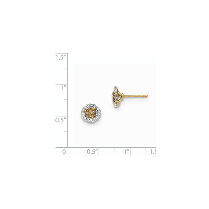 14K Gelbgold Ohrstecker mit echten Champagner- und weißen Diamanten