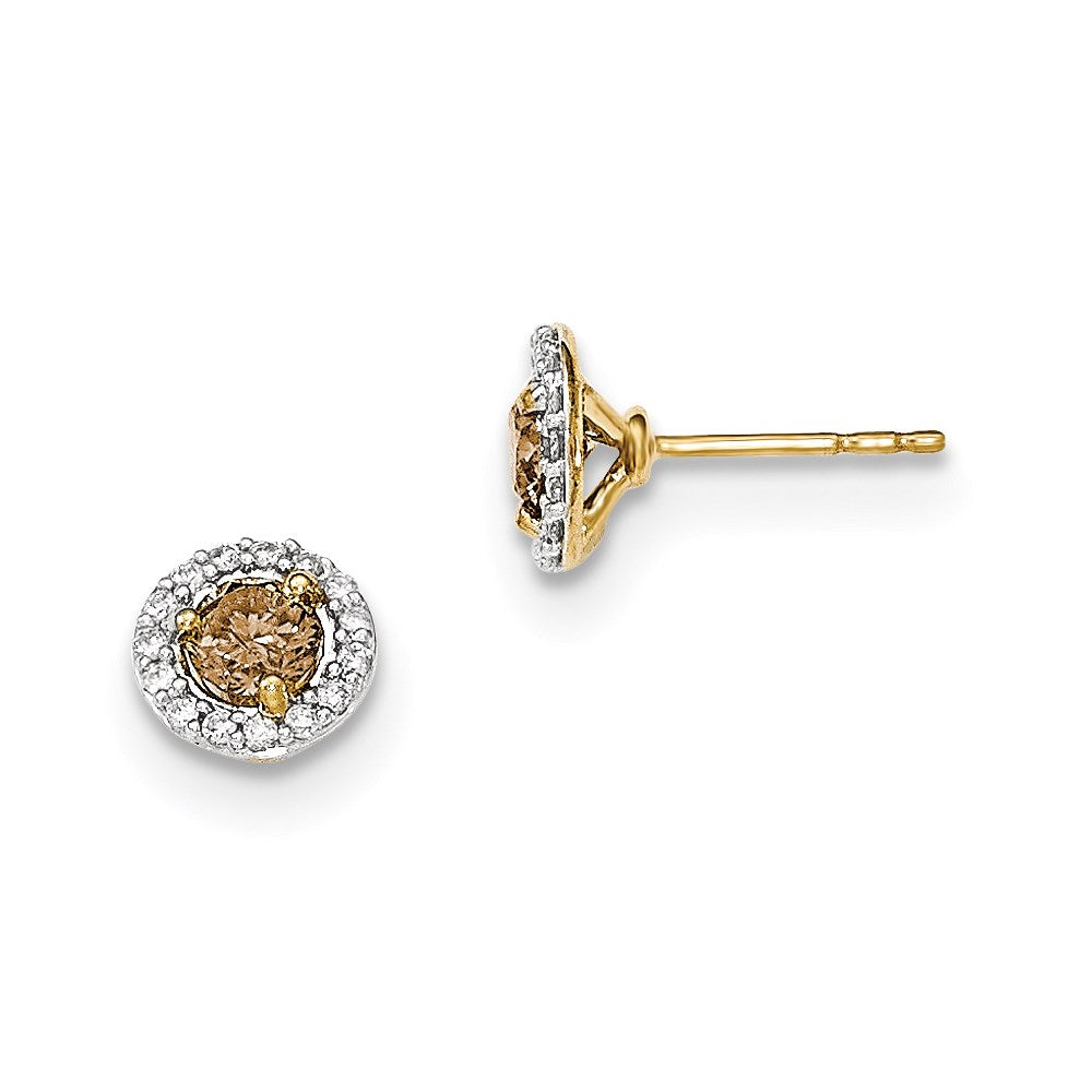 14K Gelbgold Ohrstecker mit echten Champagner- und weißen Diamanten