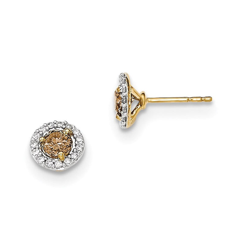 14K Gelbgold Ohrstecker mit echten Champagner- und weißen Diamanten