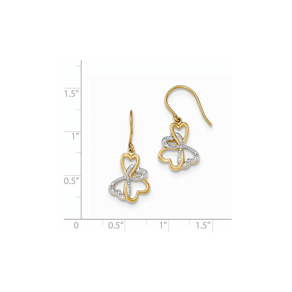 14K Gelbgold mit Rhodium echte Diamant-Ohrhänger mit vier Herzen und Schäferhaken-Verschluss