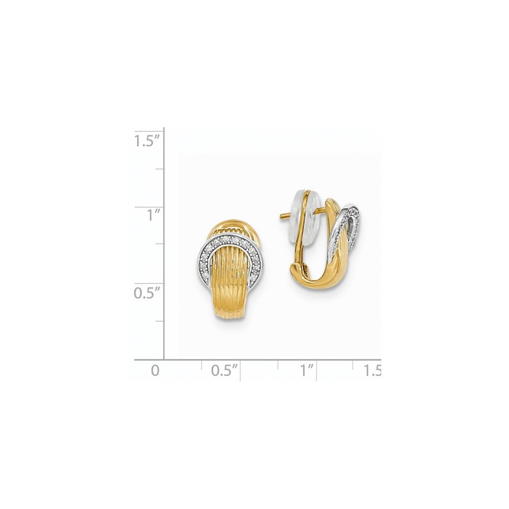 14K Zweifarbige Gold-Diamant-Ohrringe mit Omega-Verschluss, poliert