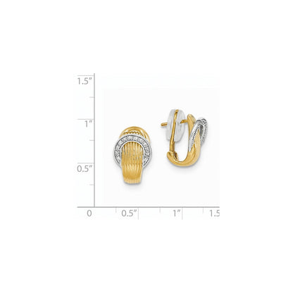 14K Zweifarbige Gold-Diamant-Ohrringe mit Omega-Verschluss, poliert