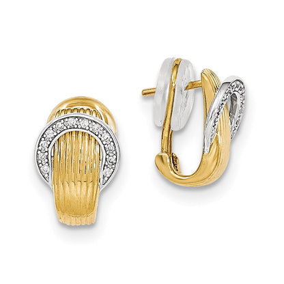 14K Zweifarbige Gold-Diamant-Ohrringe mit Omega-Verschluss, poliert
