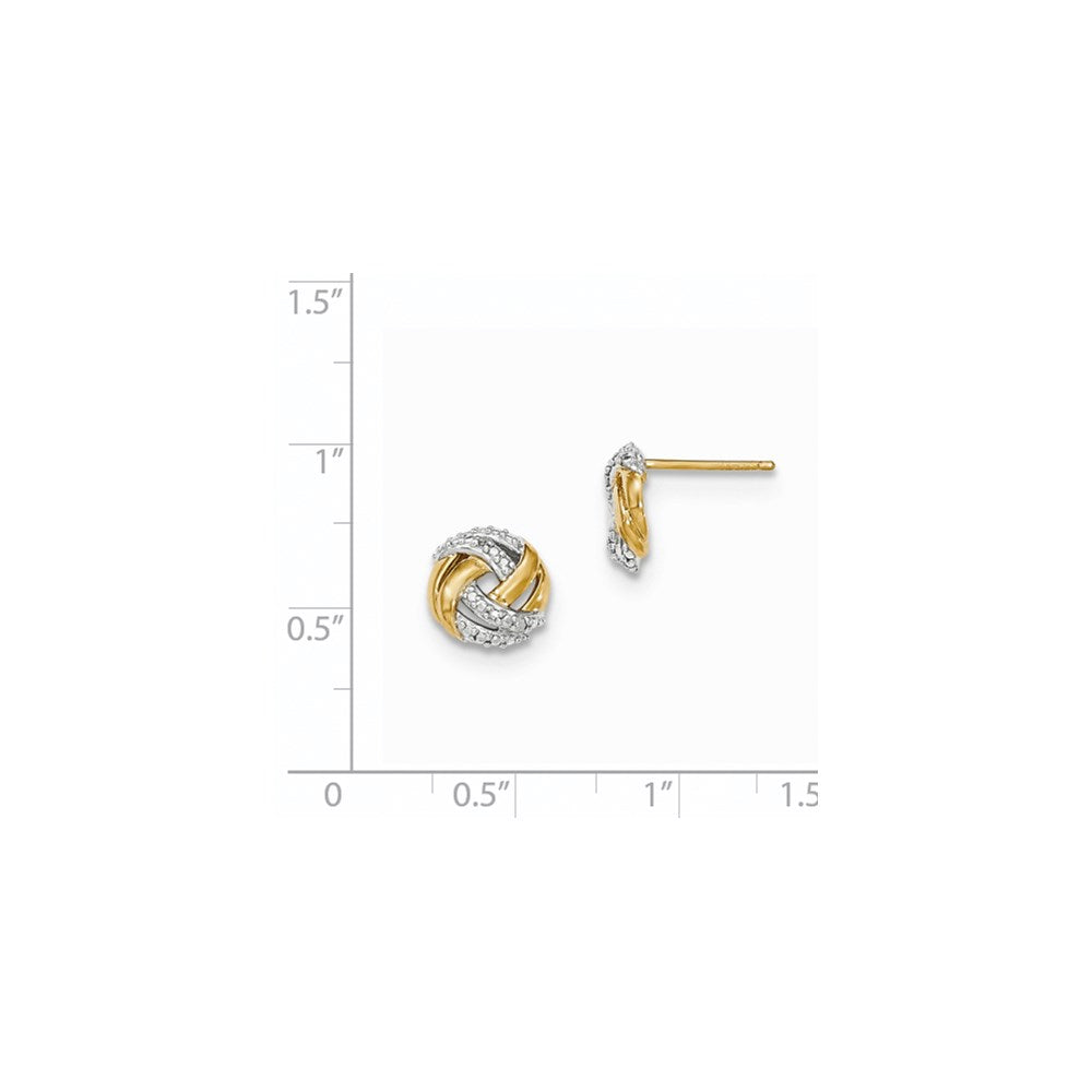 14K Gelbgold Ohrstecker mit echten Diamanten, rund, mit Rhodium-Akzenten