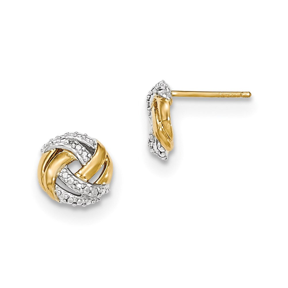 14K Gelbgold Ohrstecker mit echten Diamanten, rund, mit Rhodium-Akzenten
