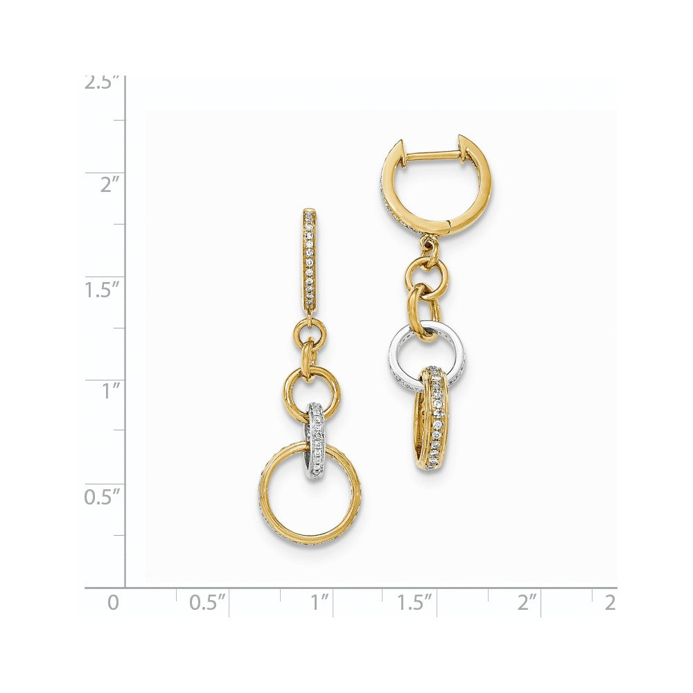 14K Gelbgold Zweifarbige Echtdiamant-Kreis-Ohrhänger-Klapp-Creolen