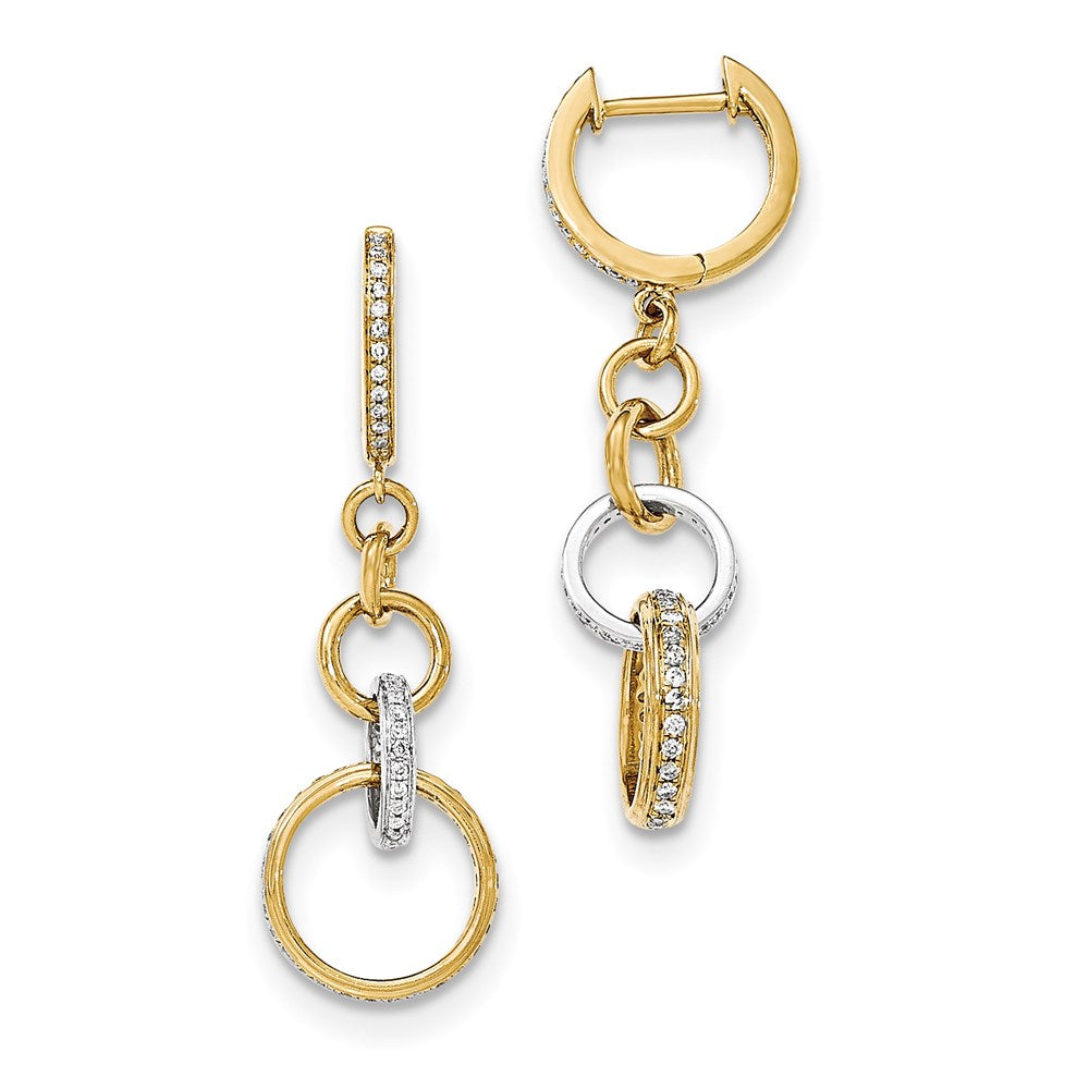 14K Gelbgold Zweifarbige Echtdiamant-Kreis-Ohrhänger-Klapp-Creolen