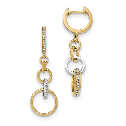 14K Gelbgold Zweifarbige Echtdiamant-Kreis-Ohrhänger-Klapp-Creolen