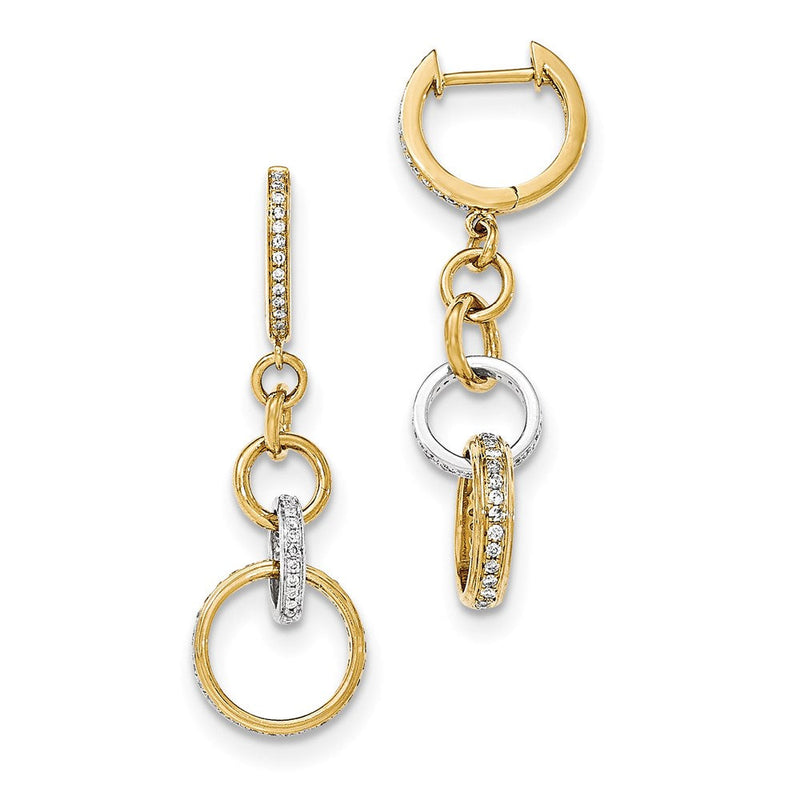 14K Gelbgold Zweifarbige Echtdiamant-Kreis-Ohrhänger-Klapp-Creolen