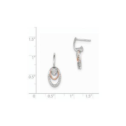 14K Gelbgold Zweifarbig Echte Diamant-Ohrhänger, Oval, mit Ohrstecker-Verschluss