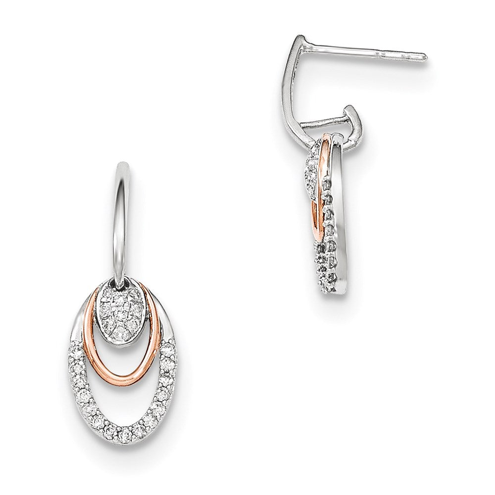 14K Gelbgold Zweifarbig Echte Diamant-Ohrhänger, Oval, mit Ohrstecker-Verschluss