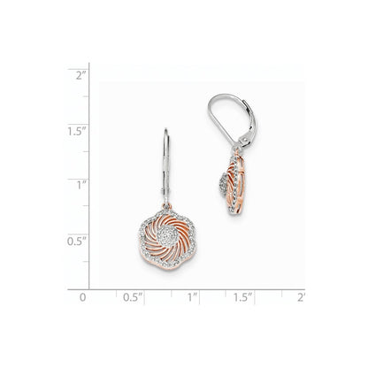 14K Weißgold mit Rosé-Rhodium-Beschichtung Ohrhänger mit echten Diamanten und Leverback-Verschluss