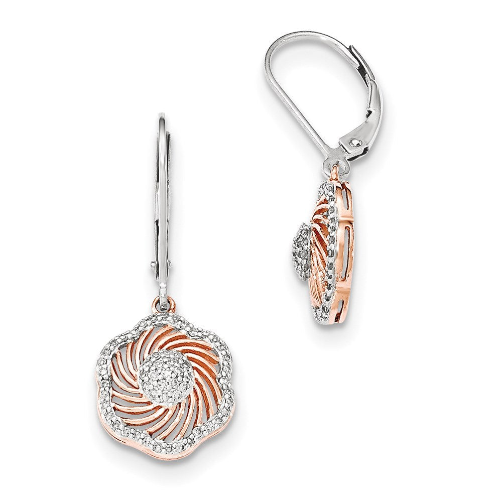 14K Weißgold mit Rosé-Rhodium-Beschichtung Ohrhänger mit echten Diamanten und Leverback-Verschluss