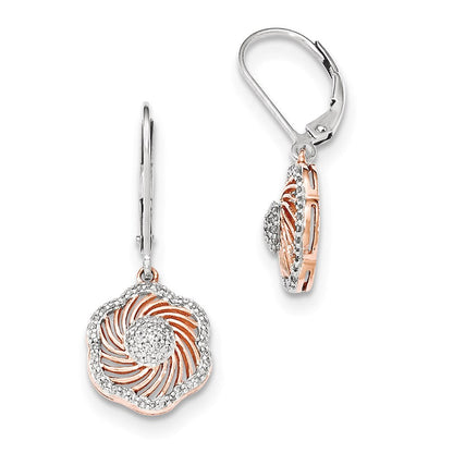 14K Weißgold mit Rosé-Rhodium-Beschichtung Ohrhänger mit echten Diamanten und Leverback-Verschluss