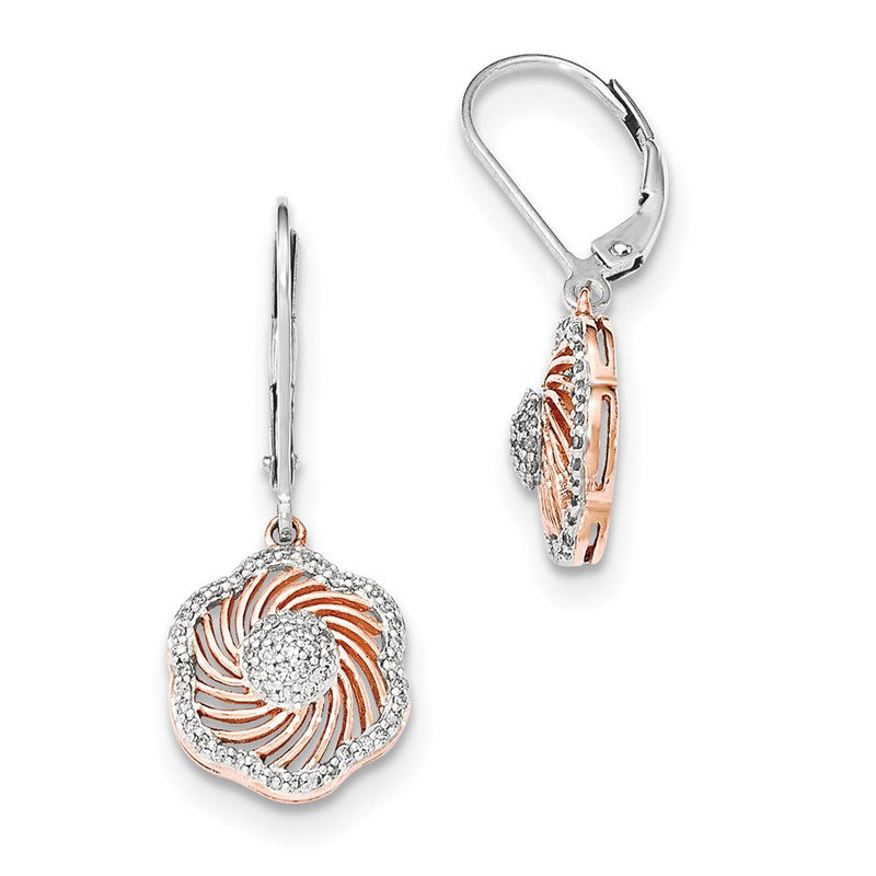 14K Weißgold mit Rosé-Rhodium-Beschichtung Ohrhänger mit echten Diamanten und Leverback-Verschluss
