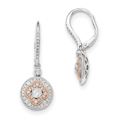14K Gelbgold Zweifarbig Echte Diamant-Kreis-Ohrringe mit Leverback-Verschluss