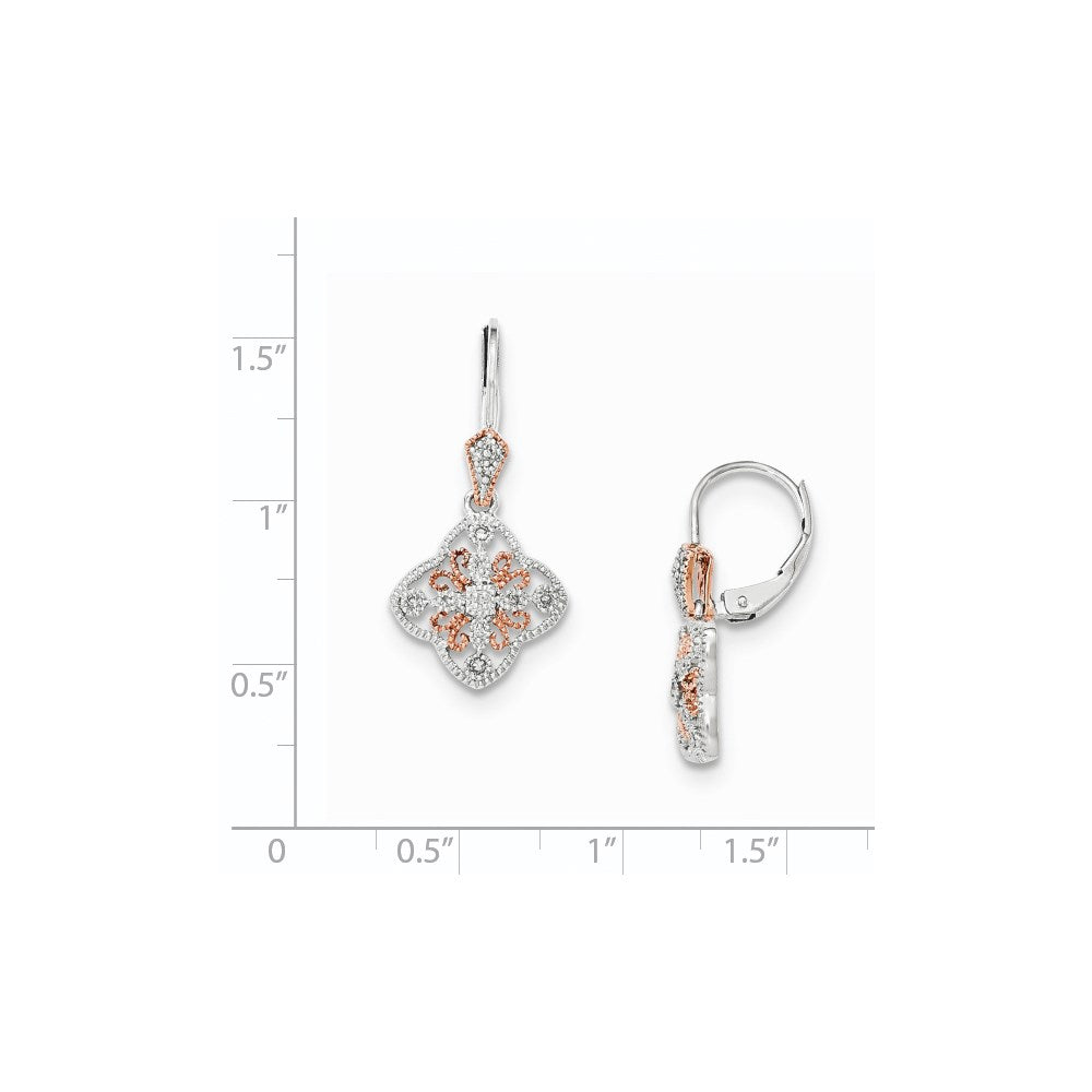 14K Weißgold mit Rosé-Rhodium Diamant-Ohrringe mit Leverback-Verschluss