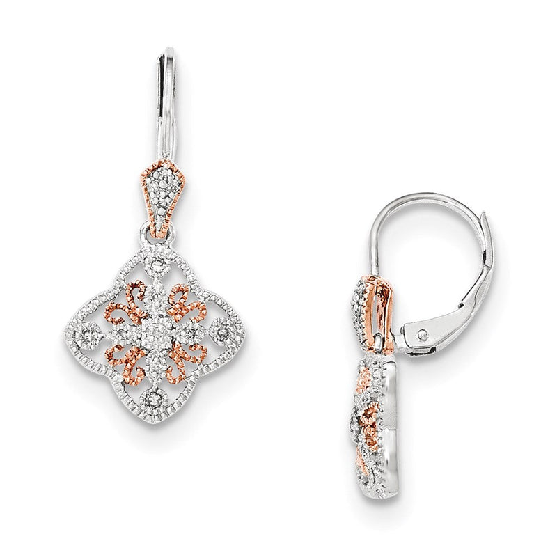 14K Weißgold mit Rosé-Rhodium Diamant-Ohrringe mit Leverback-Verschluss