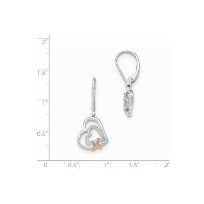 14K Weißgold Klapp-Creolen mit echtem Diamant und Roségold-Herz-Ohrhänger