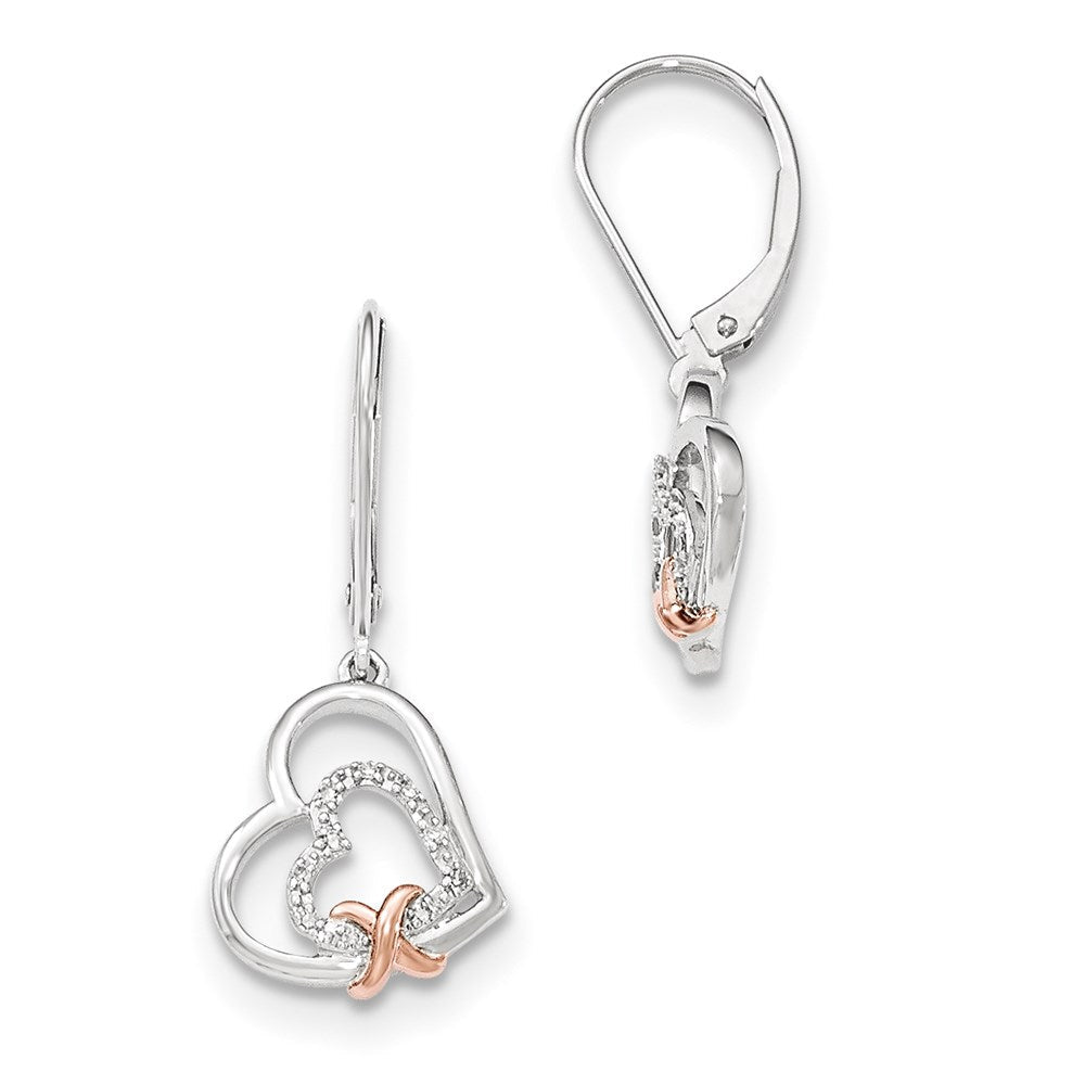 14K Weißgold Klapp-Creolen mit echtem Diamant und Roségold-Herz-Ohrhänger