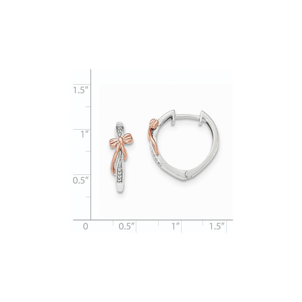 14K Gelbgold Zweifarbig Echte Diamant-Creolen mit Schleife, poliert, Klappscharnier