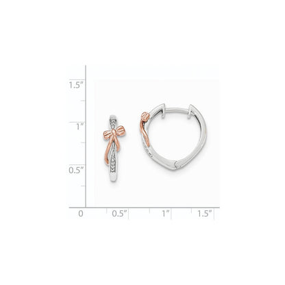 14K Gelbgold Zweifarbig Echte Diamant-Creolen mit Schleife, poliert, Klappscharnier