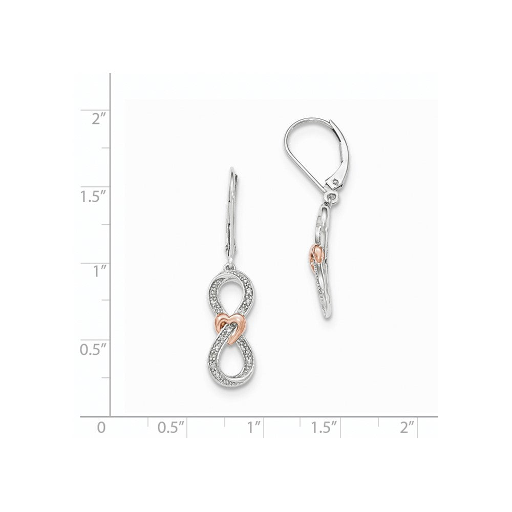 14K Gelbgold Weißgold Diamant-Infinity mit Roségold-Herz Leverback-Ohrringe