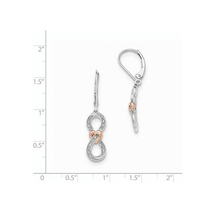 14K Gelbgold Weißgold Diamant-Infinity mit Roségold-Herz Leverback-Ohrringe
