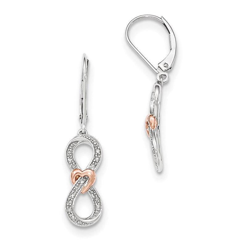 14K Gelbgold Weißgold Diamant-Infinity mit Roségold-Herz Leverback-Ohrringe