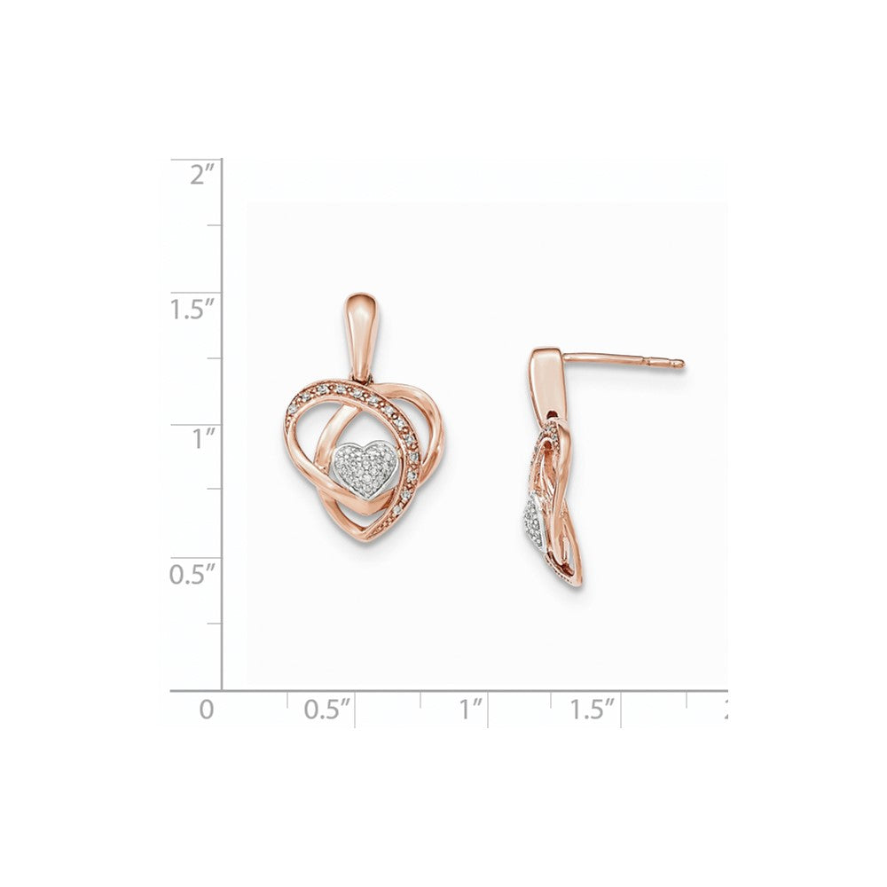 14K Gelbgold zweifarbig Echte Diamant-Herz Ohrstecker Ohrhänger
