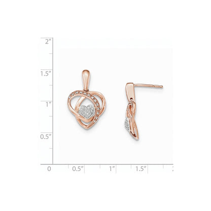 14K Gelbgold zweifarbig Echte Diamant-Herz Ohrstecker Ohrhänger
