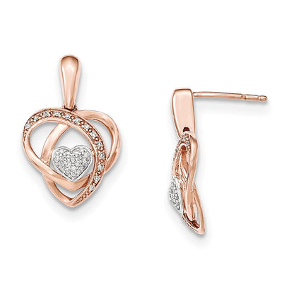 14K Gelbgold zweifarbig Echte Diamant-Herz Ohrstecker Ohrhänger