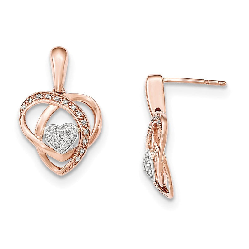 14K Gelbgold zweifarbig Echte Diamant-Herz Ohrstecker Ohrhänger