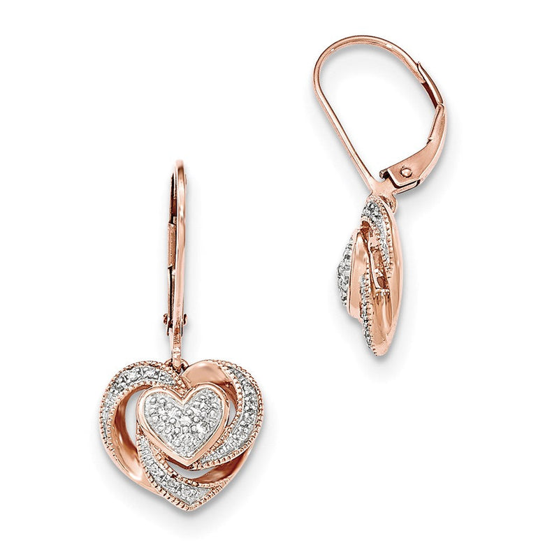 14K Roségold Ohrringe mit echten Diamanten in Herzform und Klappbrisur