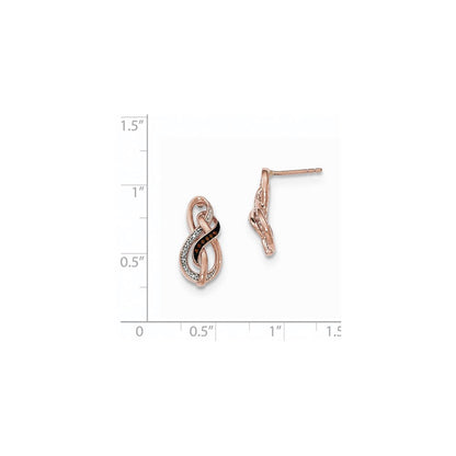 14K Roségold Ohrstecker mit doppeltem Unendlichkeitssymbol mit braunen und weißen echten Diamanten