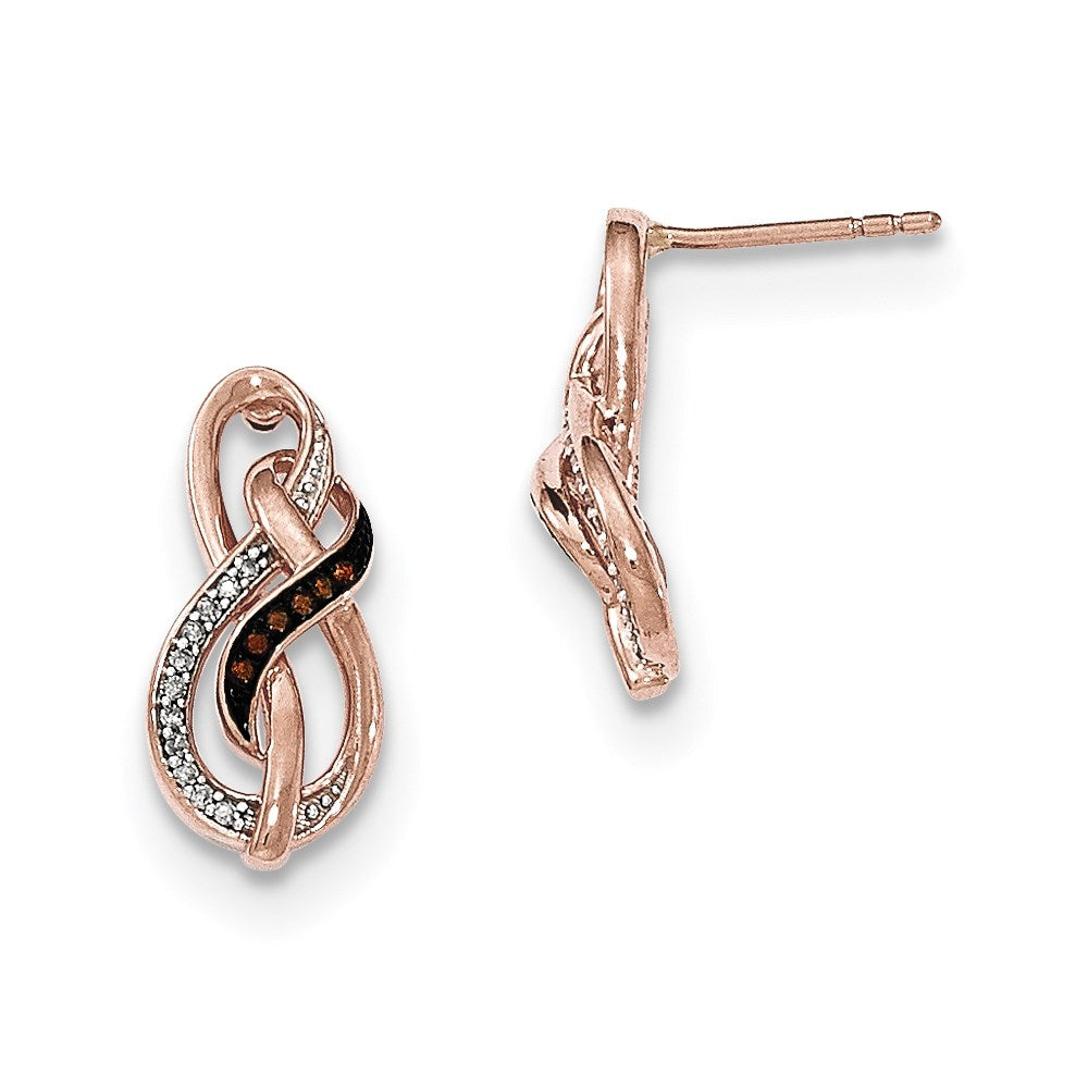 14K Roségold Ohrstecker mit doppeltem Unendlichkeitssymbol mit braunen und weißen echten Diamanten