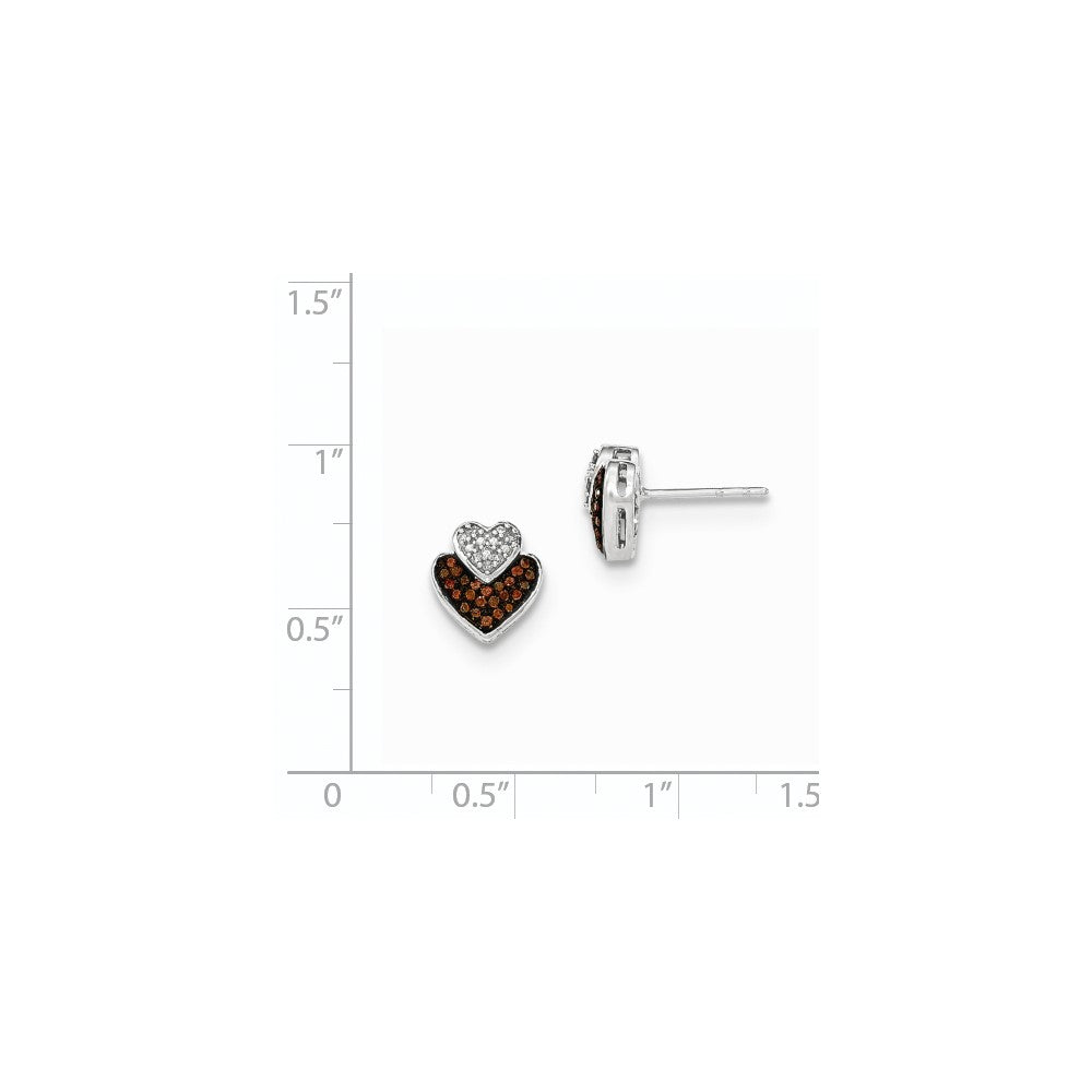 14K Weißgold Ohrstecker mit Cognac- und weißen Echtdiamanten, Doppelherz-Design
