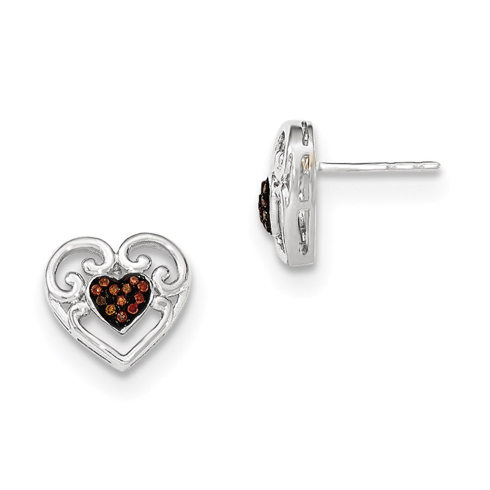 14K Weißgold Ohrstecker Herz mit Cognac-Diamanten